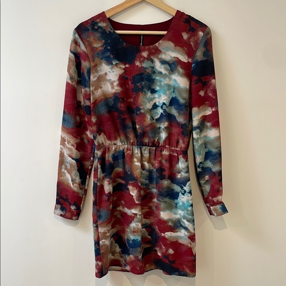 W118 Walter Baker Multicolor Abstract Print Shirt Dress S longsleeve tie dye